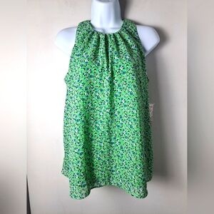 Vince camuto blouse green floral tank sleeveless sz S New office preppy casual